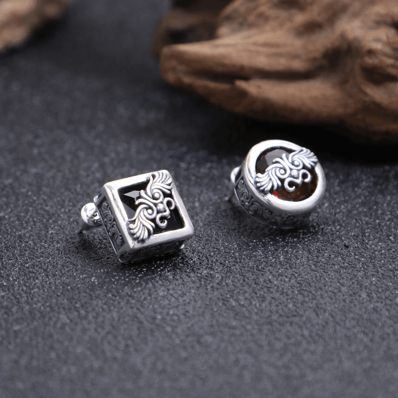 925银耳饰 AB款福在眼前红锆翅膀耳钉 耳扣 男女款流行耳饰