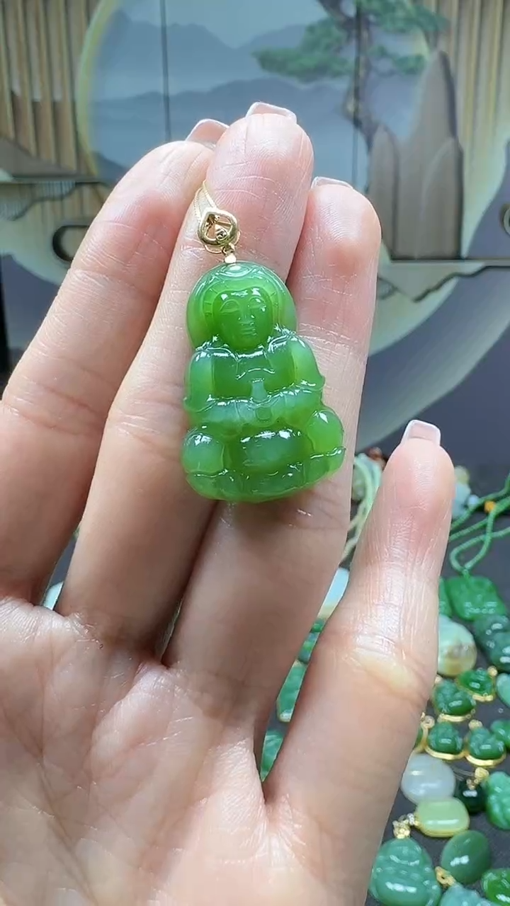 【闪购商品】和田玉挂件18K金镶嵌1