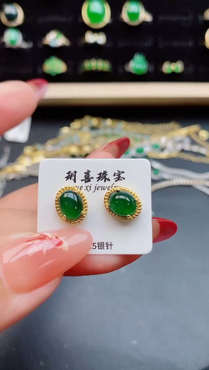 【闪购商品】翡翠耳饰银S925镶嵌085050