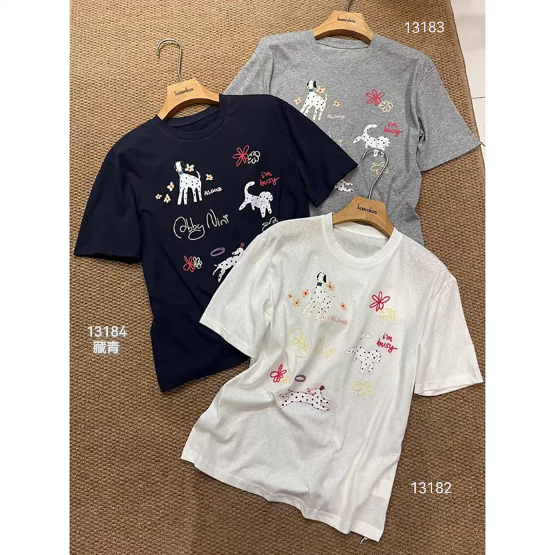 13183（衣长70cm左右）SANFAN新款斑点狗印花棉短袖