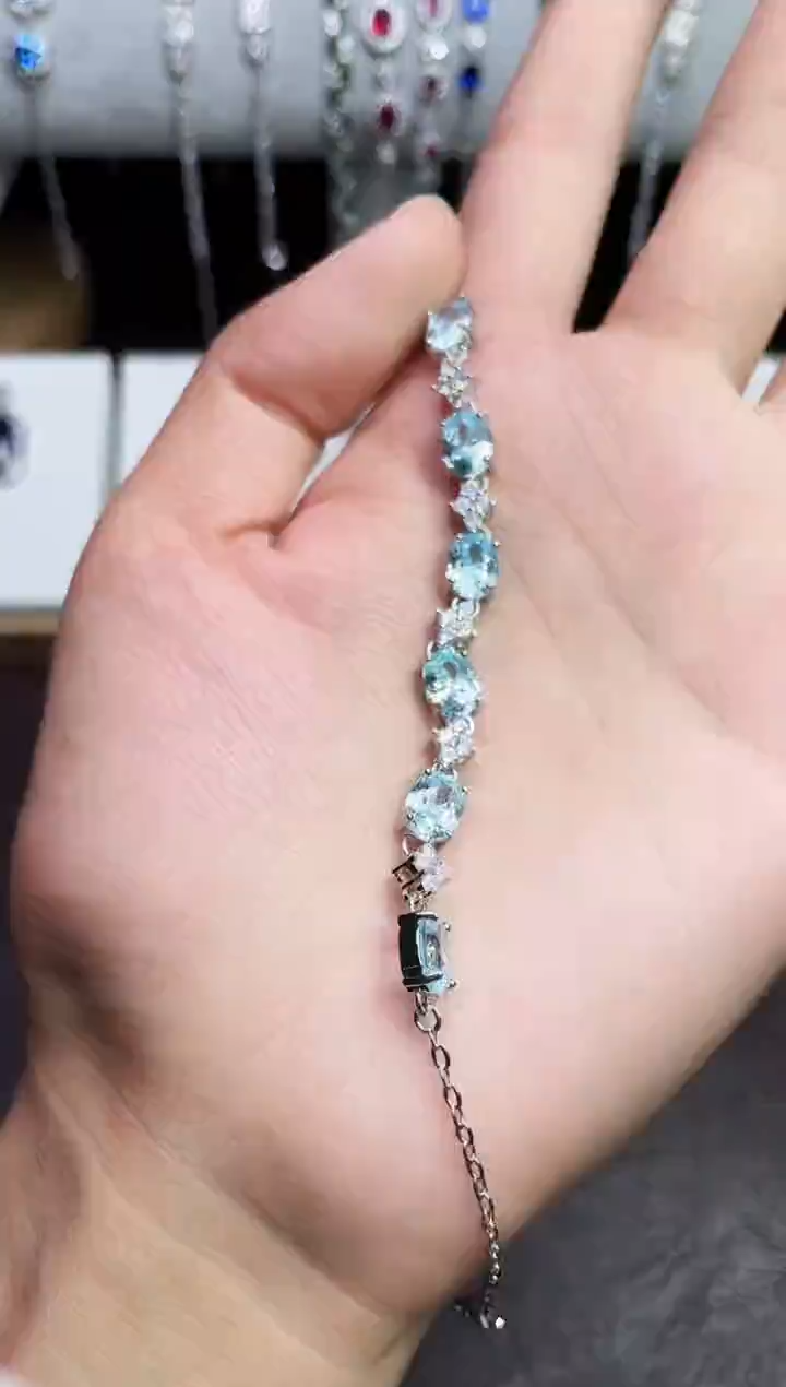 合金合成钻石海蓝手链