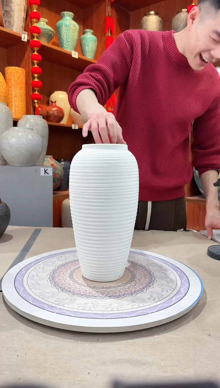 【闪购商品】瓶陶瓷花瓶 无花 白螺纹大号