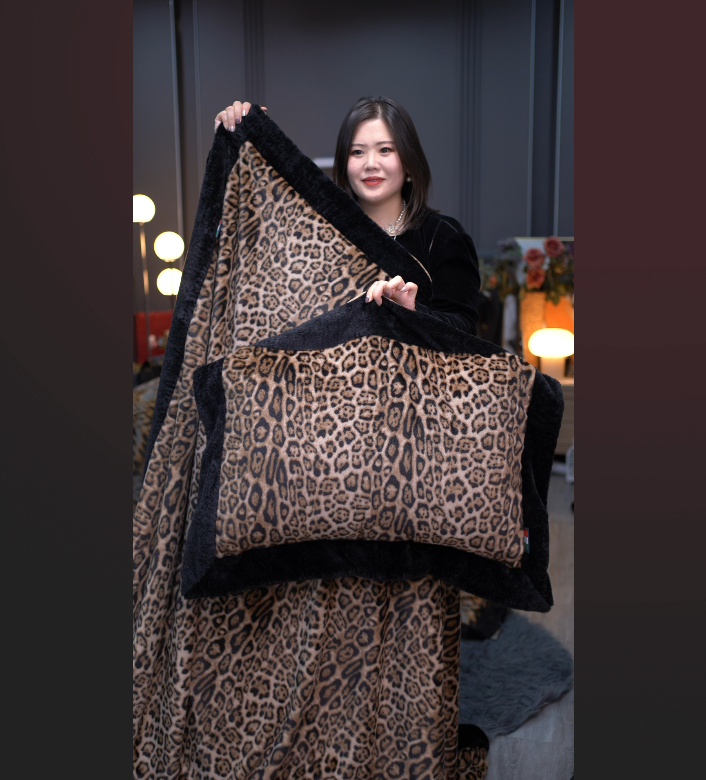 【布拉德】冬季仿皮貂绒豹纹轻奢高端套件高克重德绒四件套