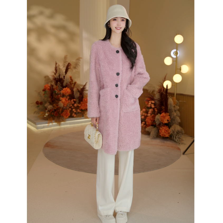 JY安娜蔻KTFD405259秋冬新款减龄中长款皮毛一体皮草