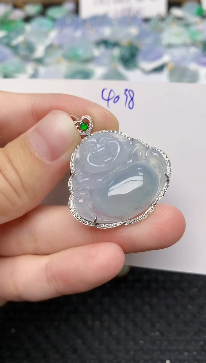 颈饰18K金镶嵌翡翠天然缅甸A货翡翠百元以上9元证书费自理