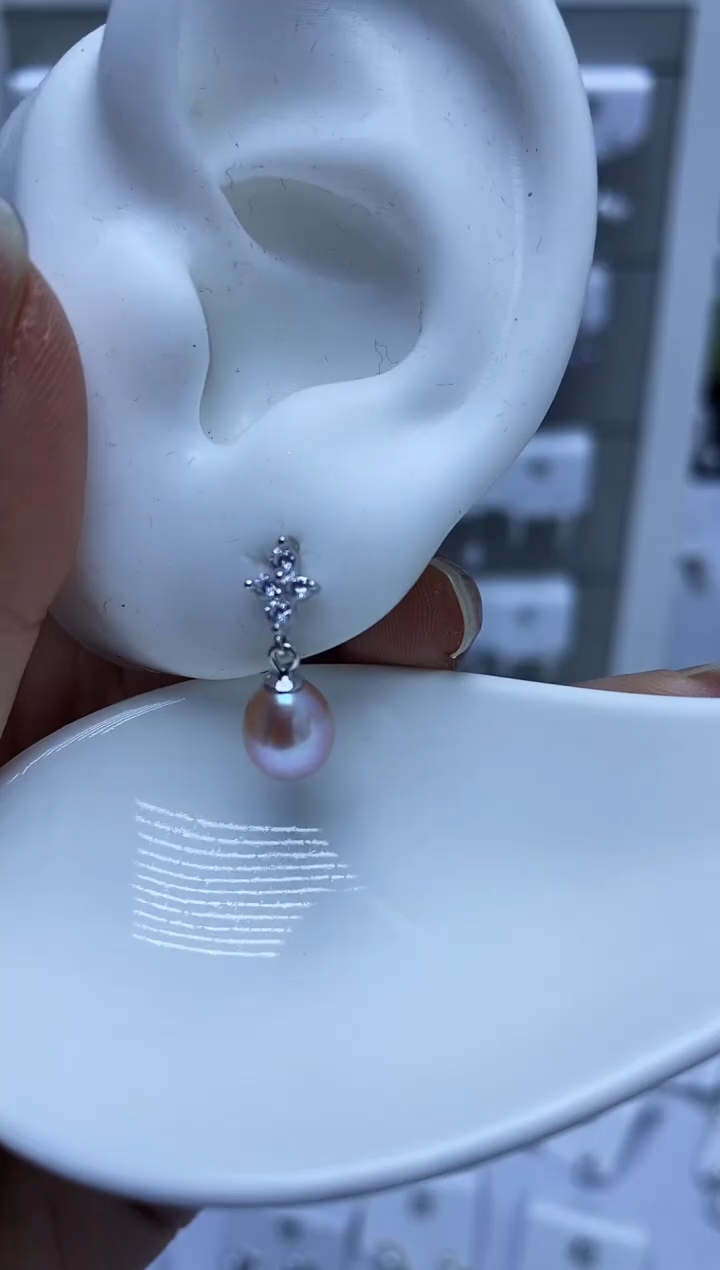 银S925镶嵌耳饰淡水珍珠75