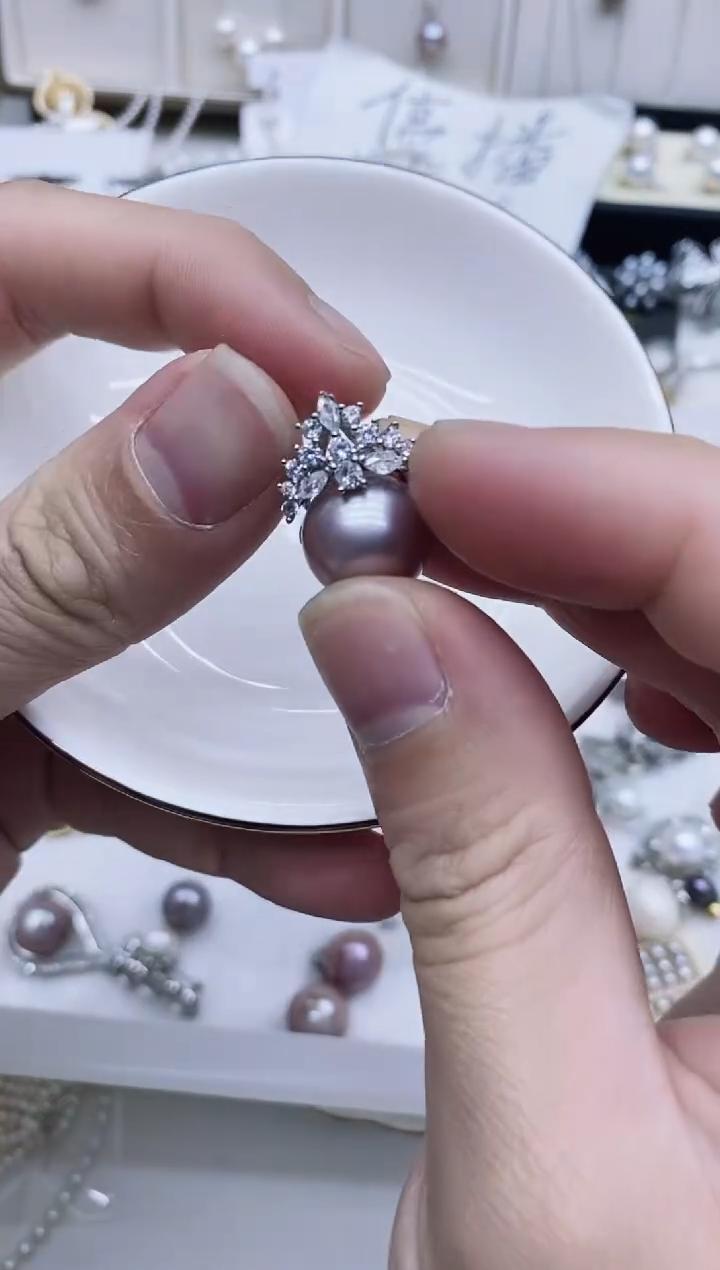 吊坠(不含链)银S925镶嵌淡水珍珠吊坠