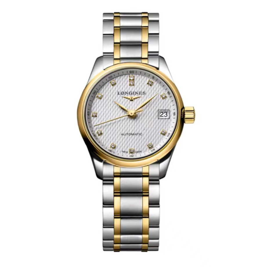 99新 Longines/浪琴 名匠128间金白盘钻刻 女表