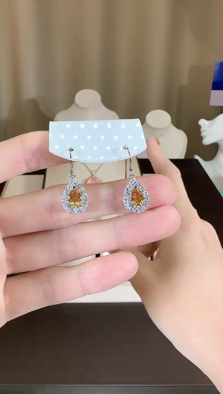 【闪购商品】黄晶耳饰银S925镶嵌耳钩款