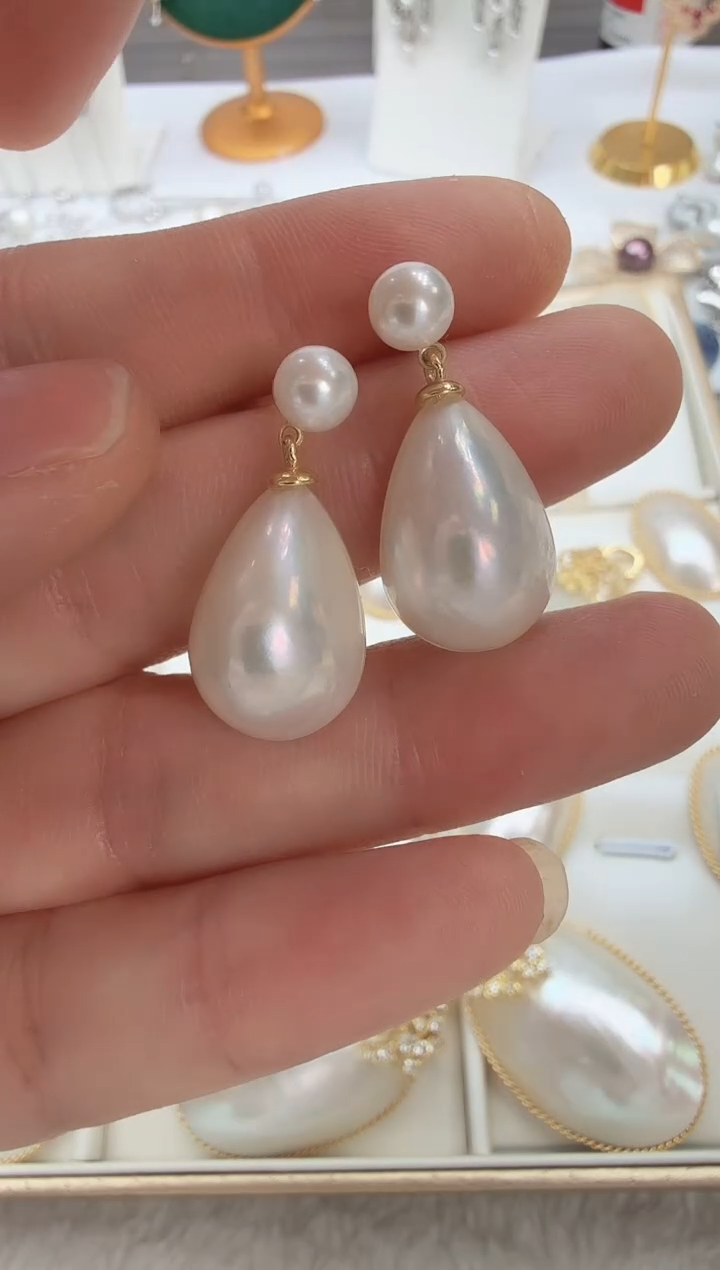 耳饰拼合珍珠（马贝珠）未镶嵌水滴