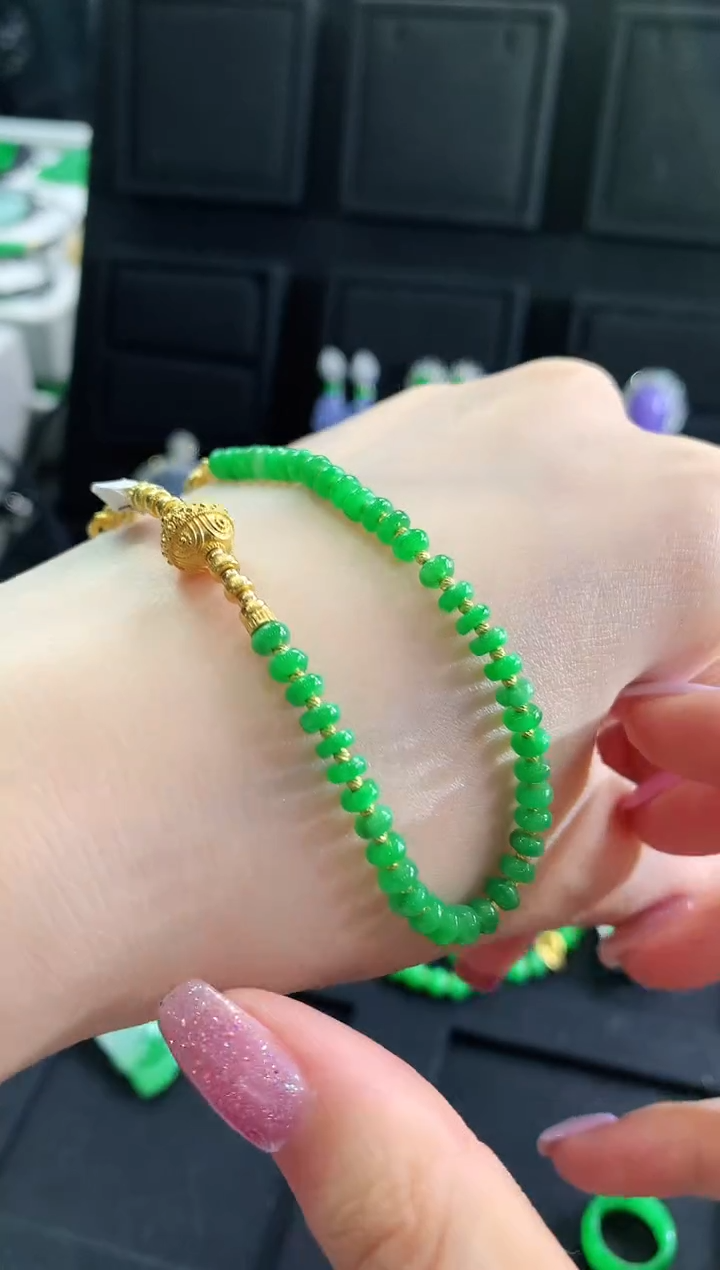 【闪购商品】翡翠手链18K金镶嵌手链