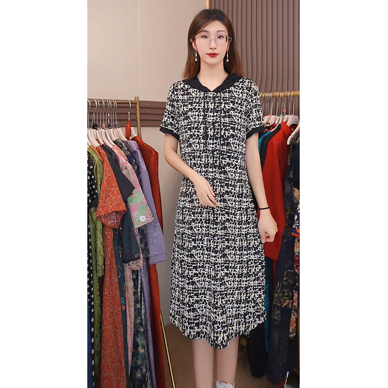 【马赛克连帽】新款显白遮肉连衣裙L