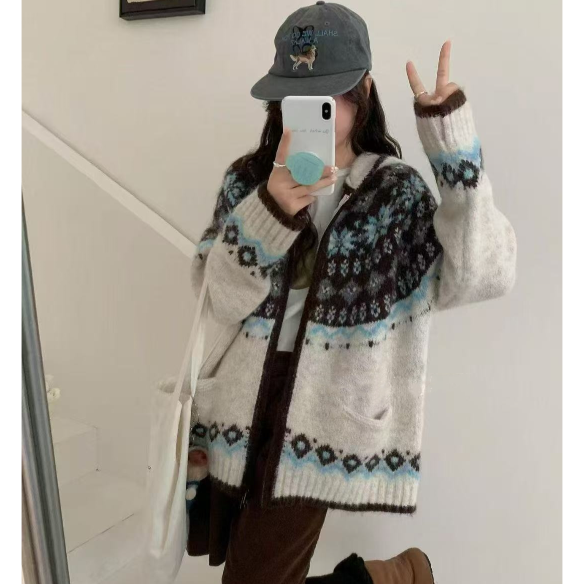 费尔岛提花/连帽软糯针织开衫外套