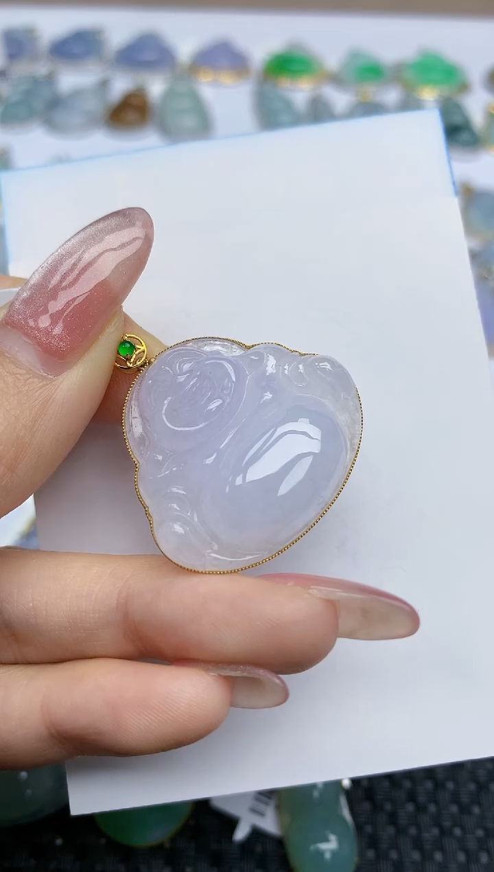 【闪购商品】翡翠挂件18K金镶嵌天然翡翠A货