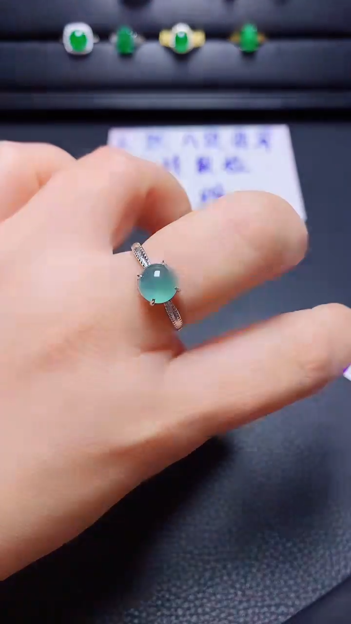 银S925镶嵌戒指翡翠 天然翡翠A货s925银镶