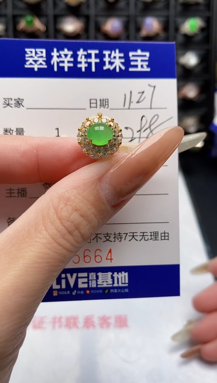 银S925镶嵌戒指翡翠5664