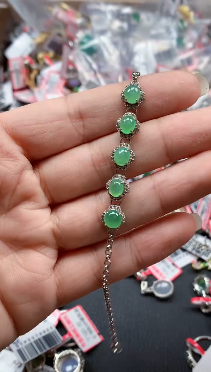 银S925镶嵌戒指翡翠天然A货缅甸翡翠