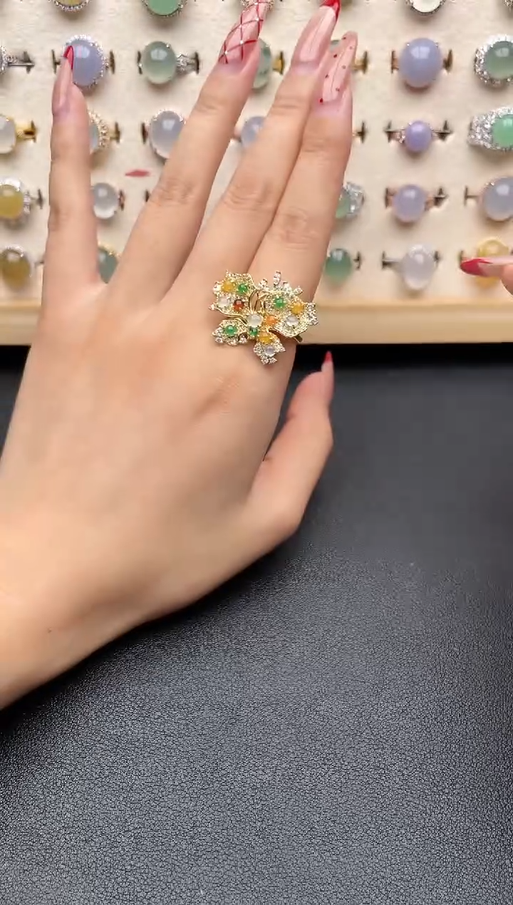 【闪购商品】翡翠戒指银S925镶嵌一物一证一礼盒