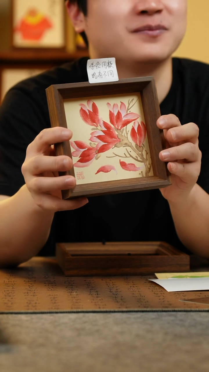 国画14*14纯手绘国风国画摆台