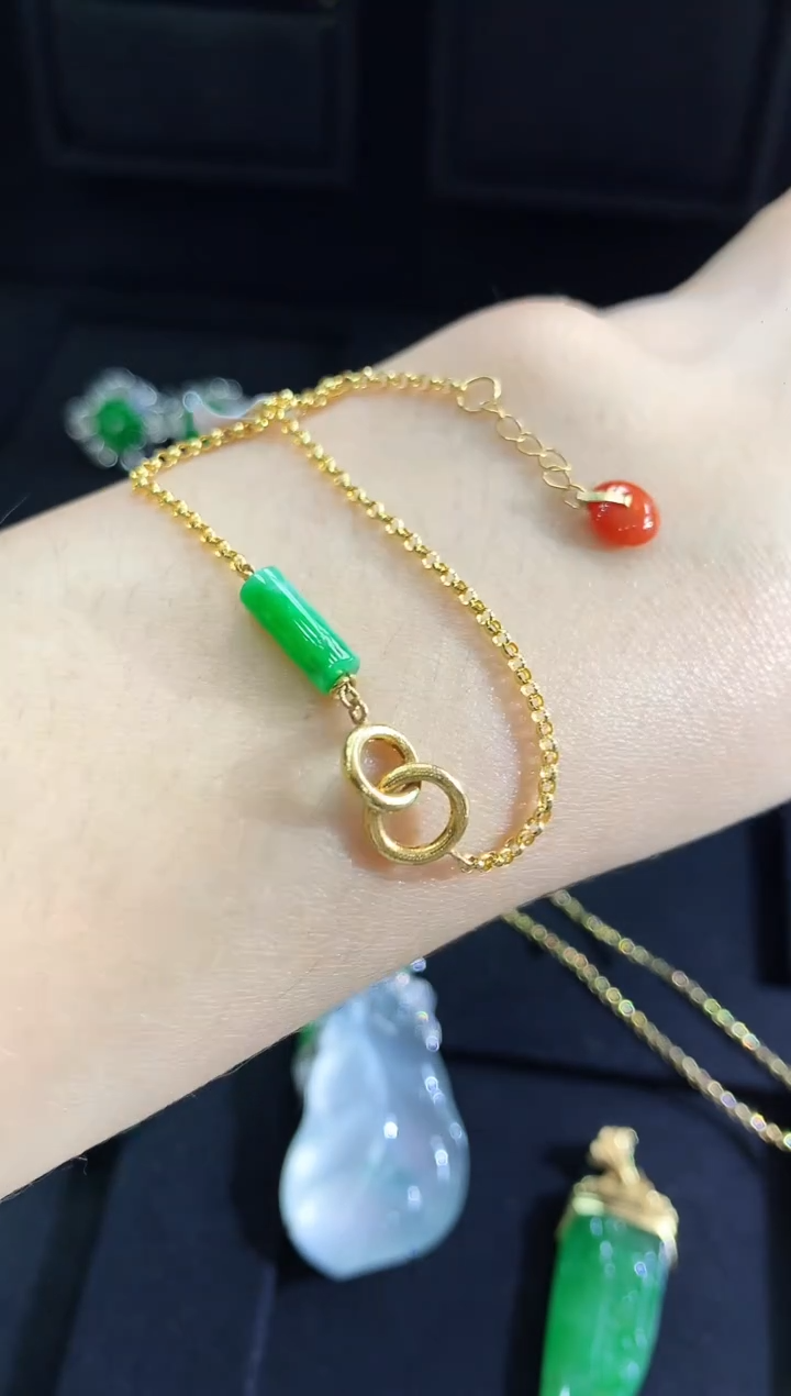 【闪购商品】翡翠手链18K金镶嵌手链