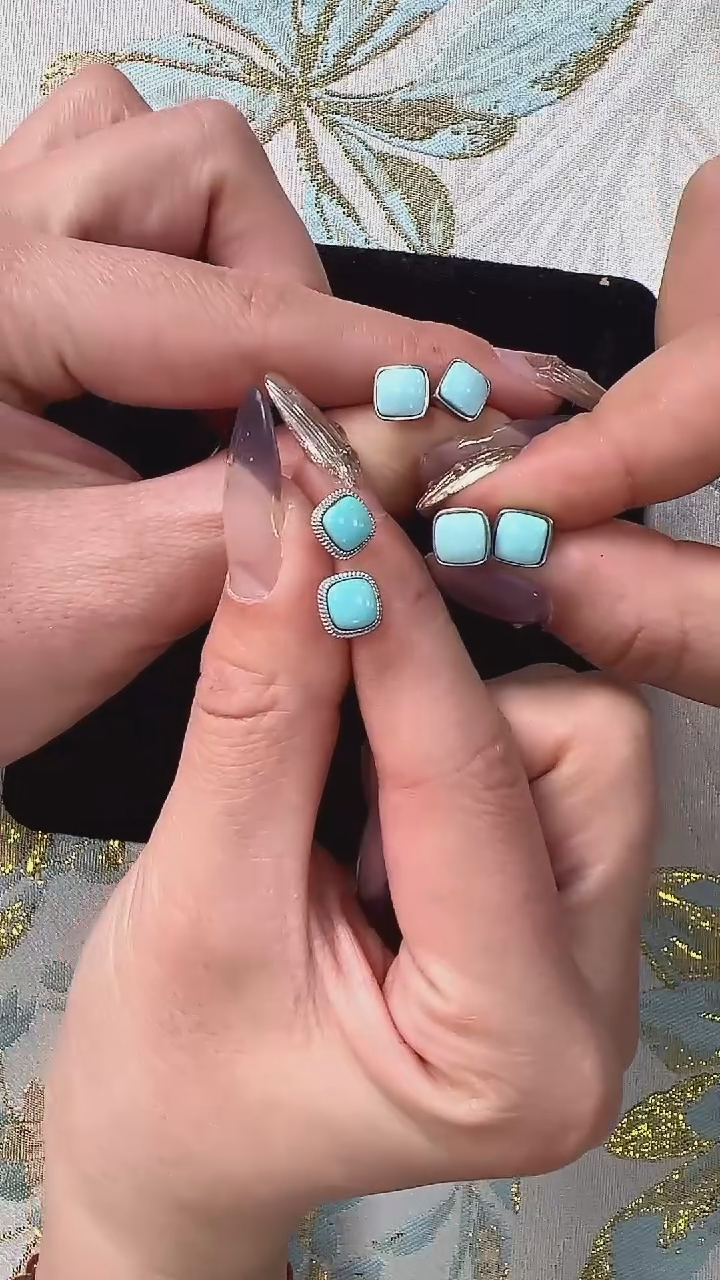 【闪购商品】绿松石耳钉银S925镶嵌EXY1217 多样性发一件