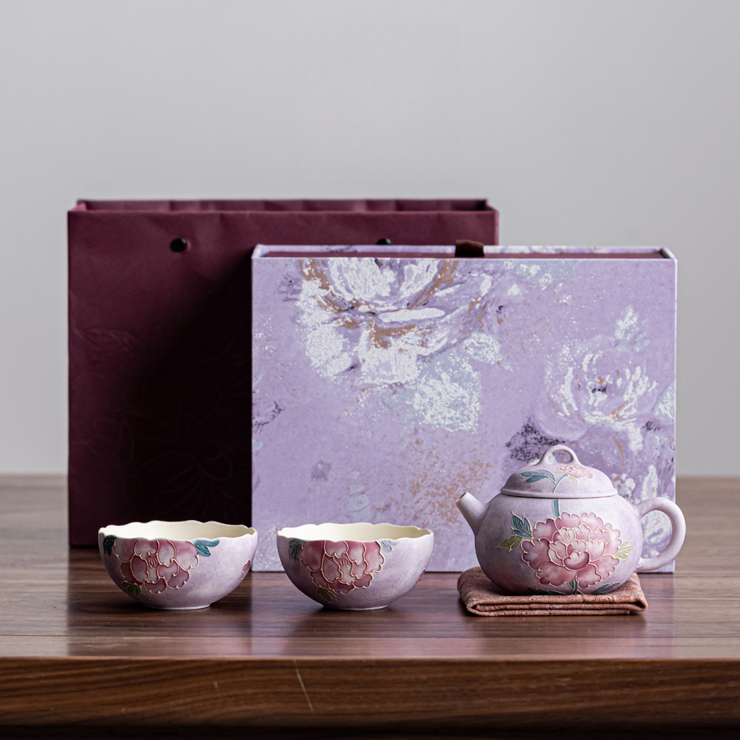 亘古粉引牡丹陶瓷品茗紫烟茶具茶杯茶壶泡茶喝茶主人杯旅行装便携