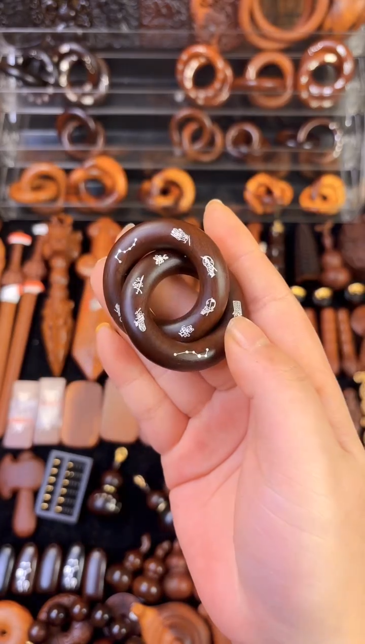  雷枣木玉化料镶五雷五路乾坤圈2.5