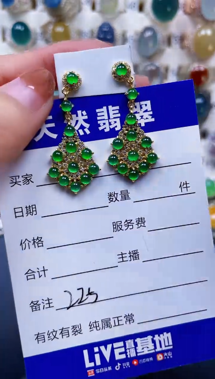 银S925镶嵌翡翠耳饰225