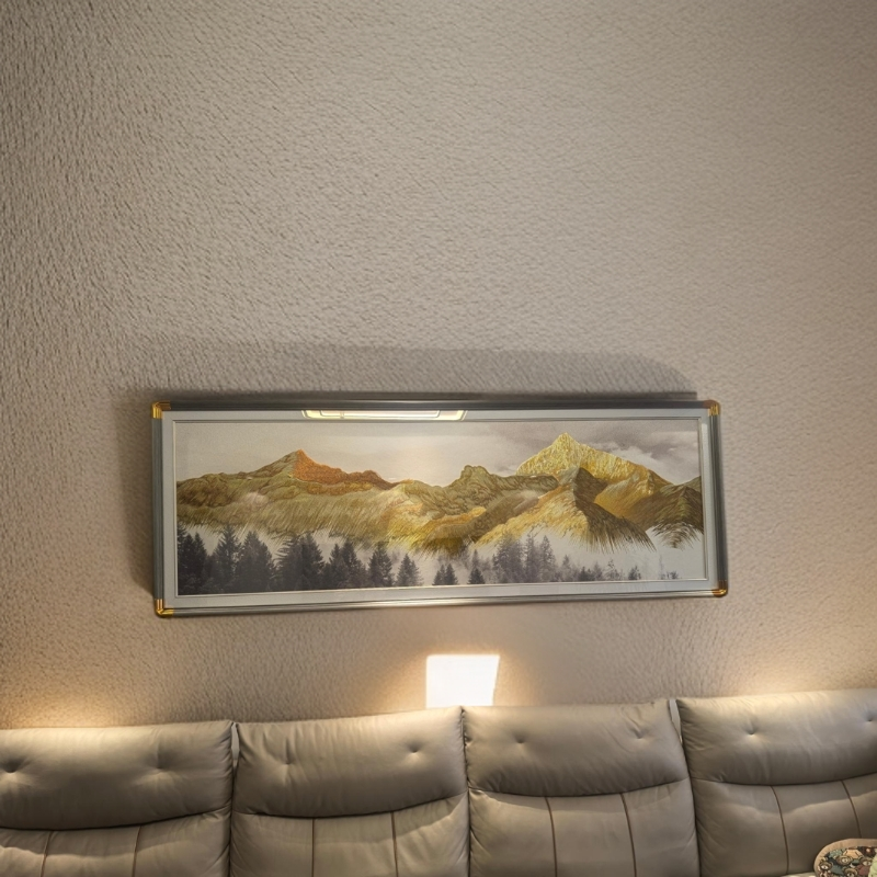 日照金山沙发背景画实木织锦绣高端大气装饰画