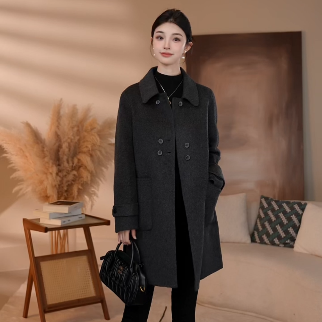 【曼贝】深灰色外套时尚百搭女士羊绒绵羊毛中长款大衣8584418【珮珮