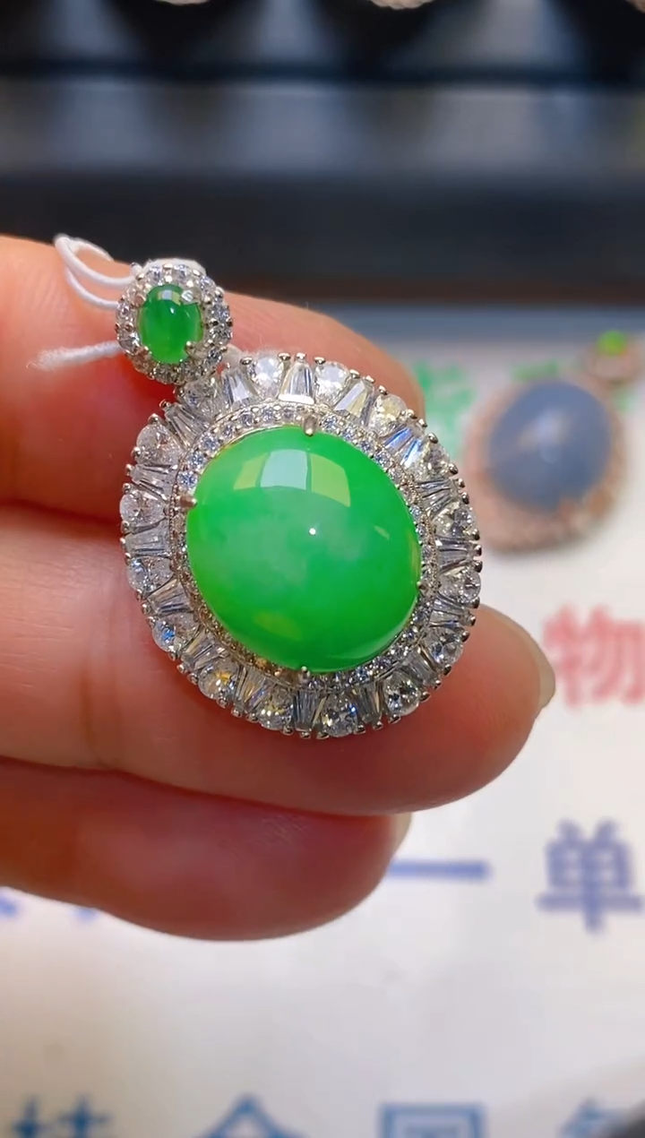 【闪购商品】翡翠耳饰银S925镶嵌天然A货翡翠1