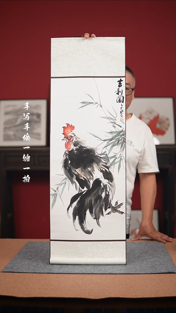 国画手绘-32*95卷轴花鸟