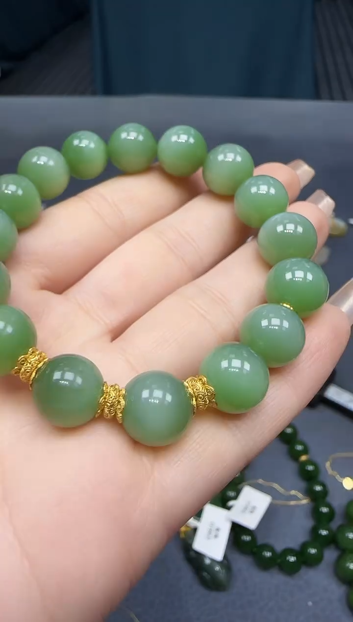 【闪购商品】和田玉手串18K金镶嵌1