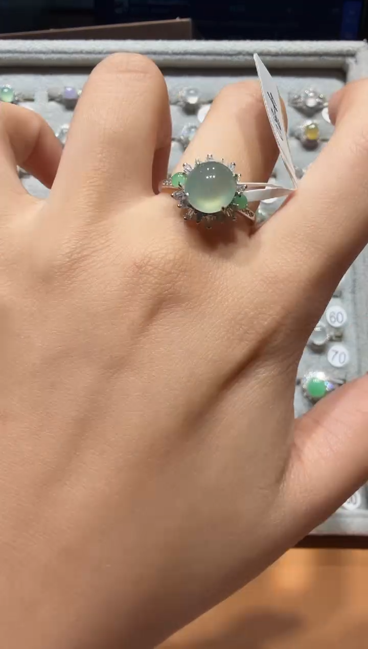 银S925镶嵌手链翡翠925银镶缅甸A货翡翠戒指