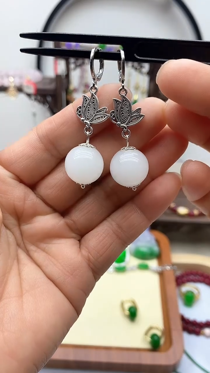 【闪购商品】和田玉耳饰银S925镀金镶嵌157