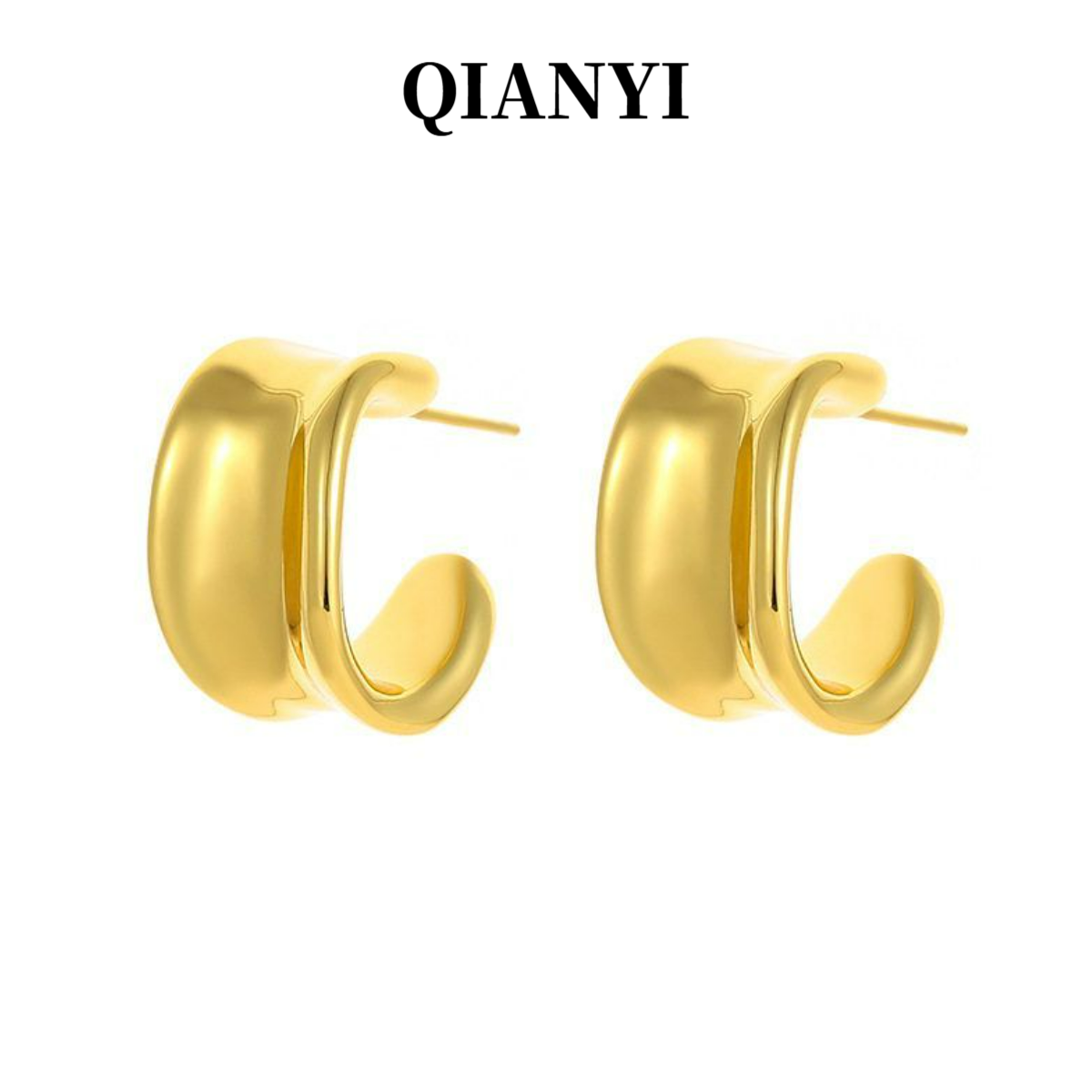 铜合金耳饰 QIAN YI S925银针 轻奢法式耳环简约耳钉