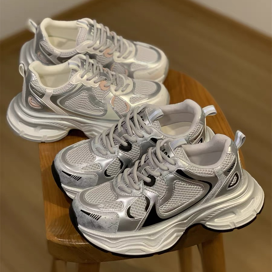 小怪兽老爹鞋女2025春季新款圆头系带厚底休闲运动鞋女 21 XFD