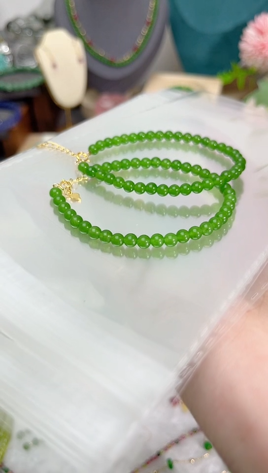 【闪购商品】和田玉（碧玉）手链银S925镶嵌圆45