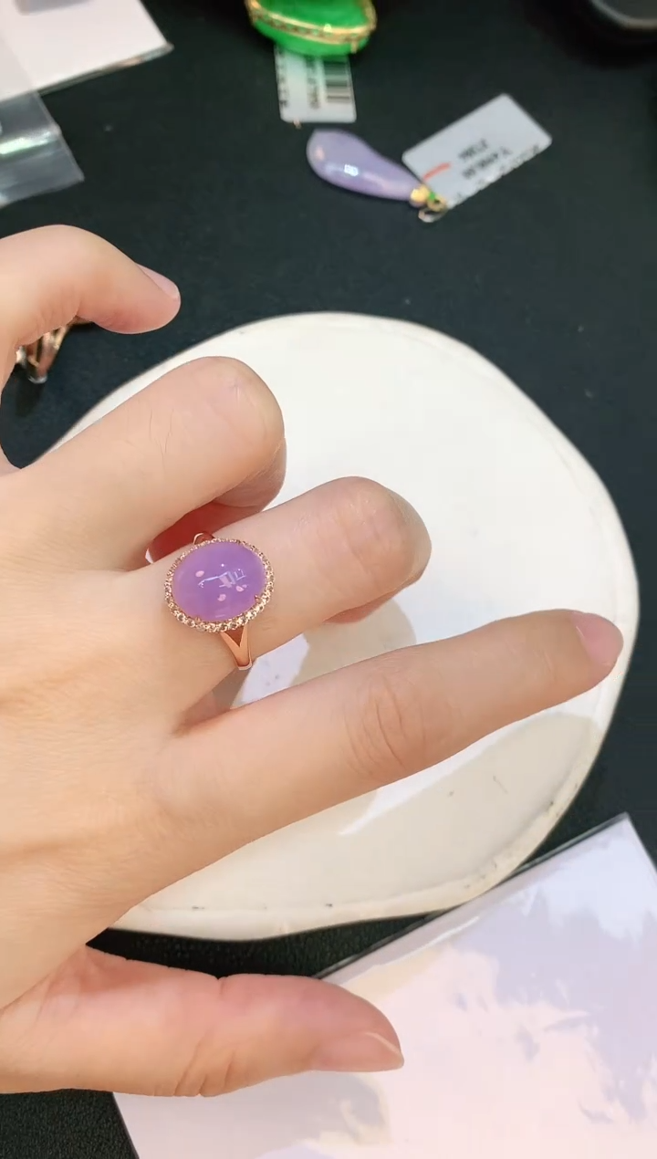 翡翠戒指18K金镶嵌赠礼盒证书 麦麦