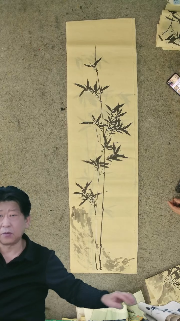 国画四尺对开  墨竹条屏 34*138cm