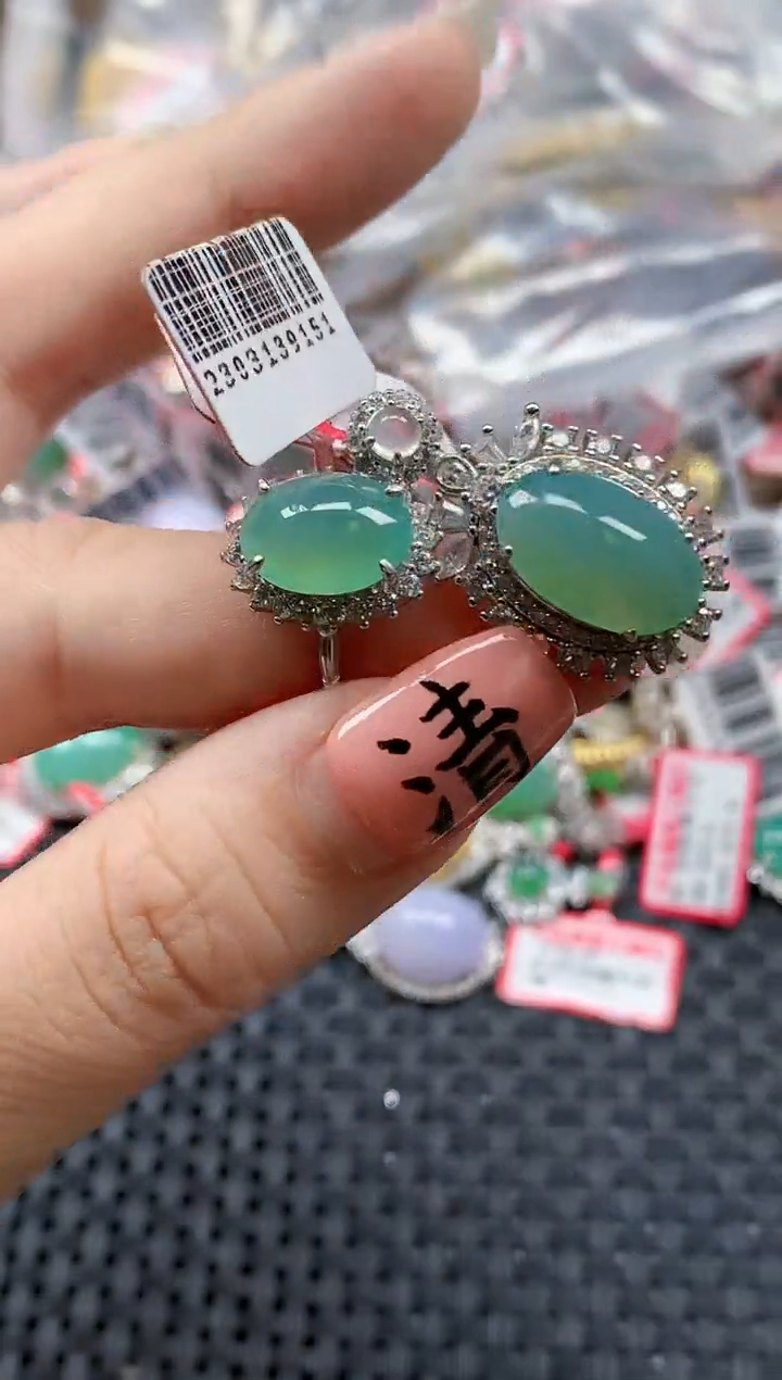 银S925镶嵌戒指翡翠天然A货缅甸翡翠