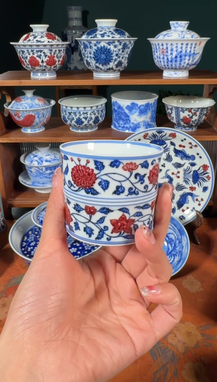 【闪购商品】杯永明尚玩缠枝花卉竹节杯