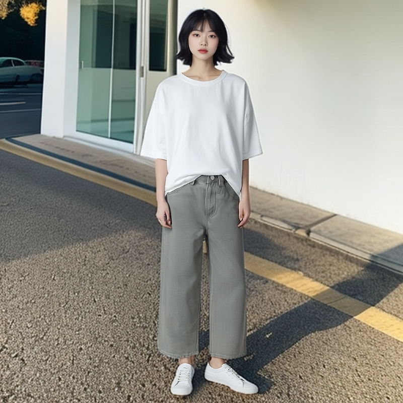 2025夏季新款女装牛仔裤显瘦高低腰阔腿百搭窄版直筒
