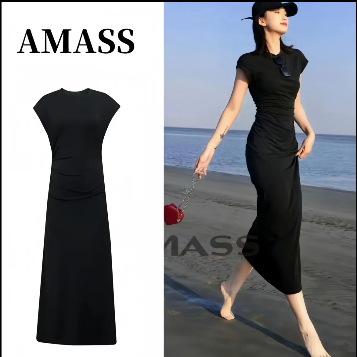 AMASS/阿玛施新款黑色显瘦气质名媛时尚连衣裙5500454（莫代尔）
