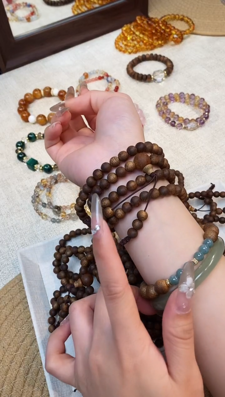 合金手链水晶海南奇楠沉香108颗手串四圈6-7mm多样性发一