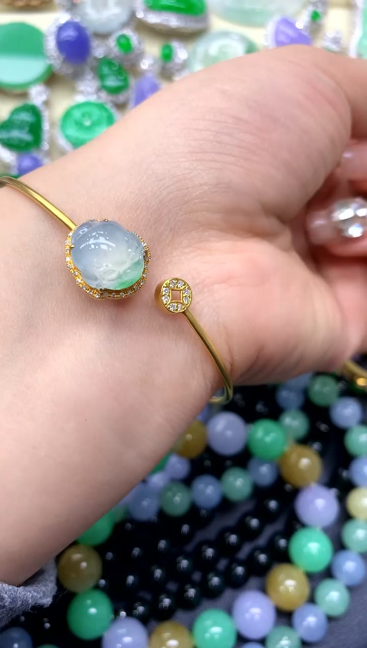 18K金镶嵌手镯翡翠296-中国好珍宝