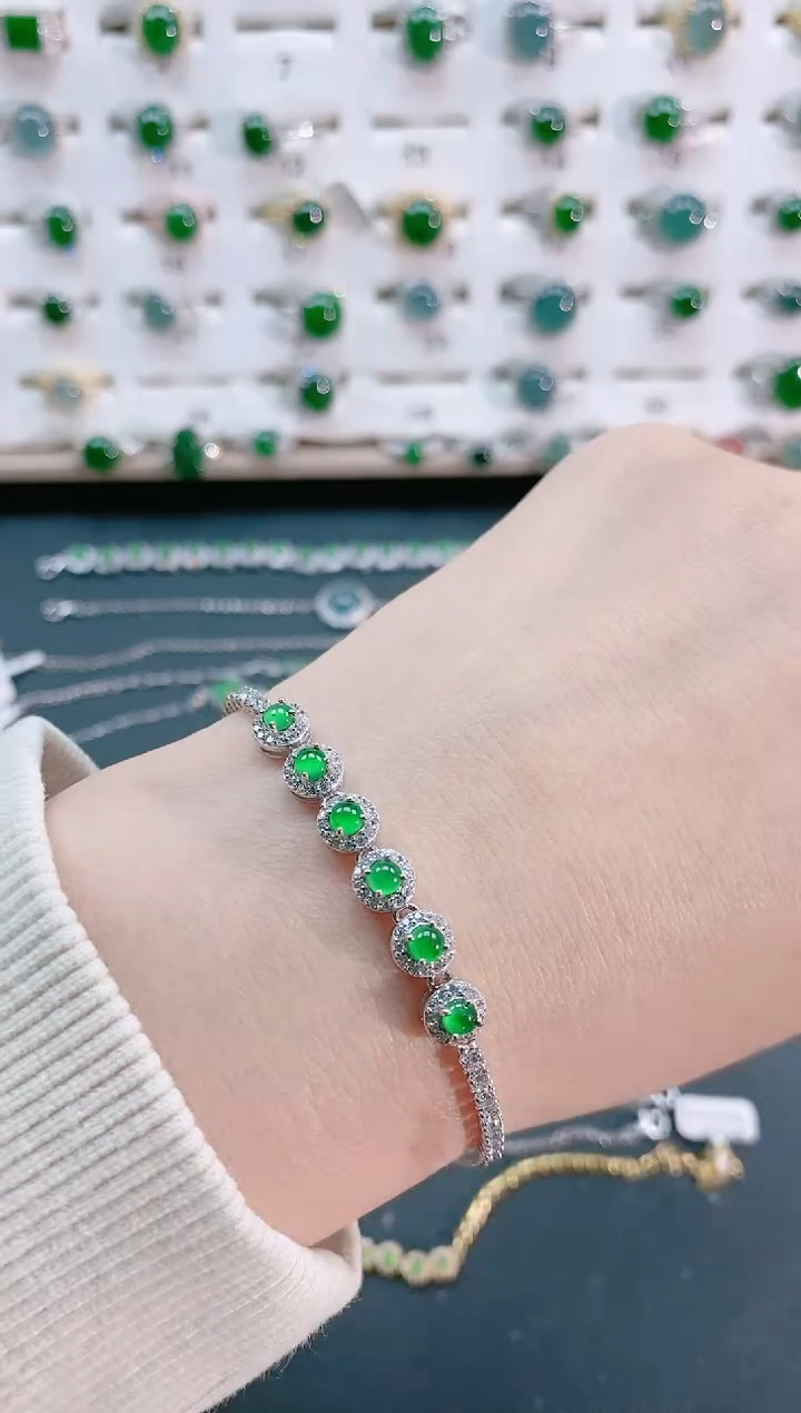 【闪购商品】翡翠手链银S925镶嵌天然翡翠