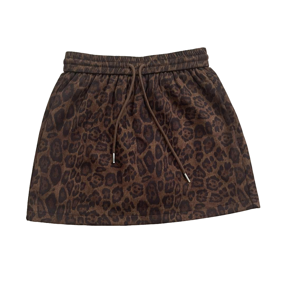 美式豹纹包臀短裙女2025秋冬新款鹿皮绒百搭气质辣妹风a字半身裙