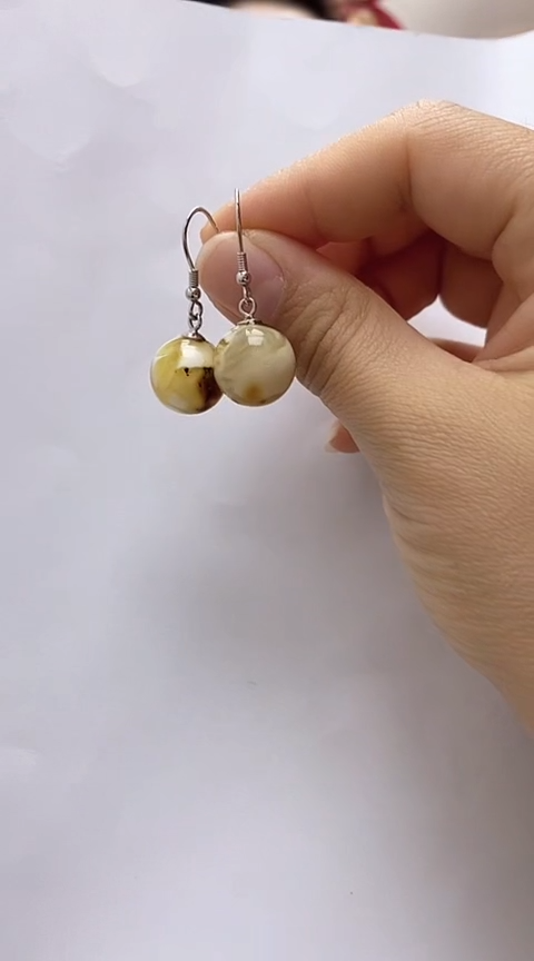 【闪购商品】琥珀裸石银S925镶嵌琥珀耳坠