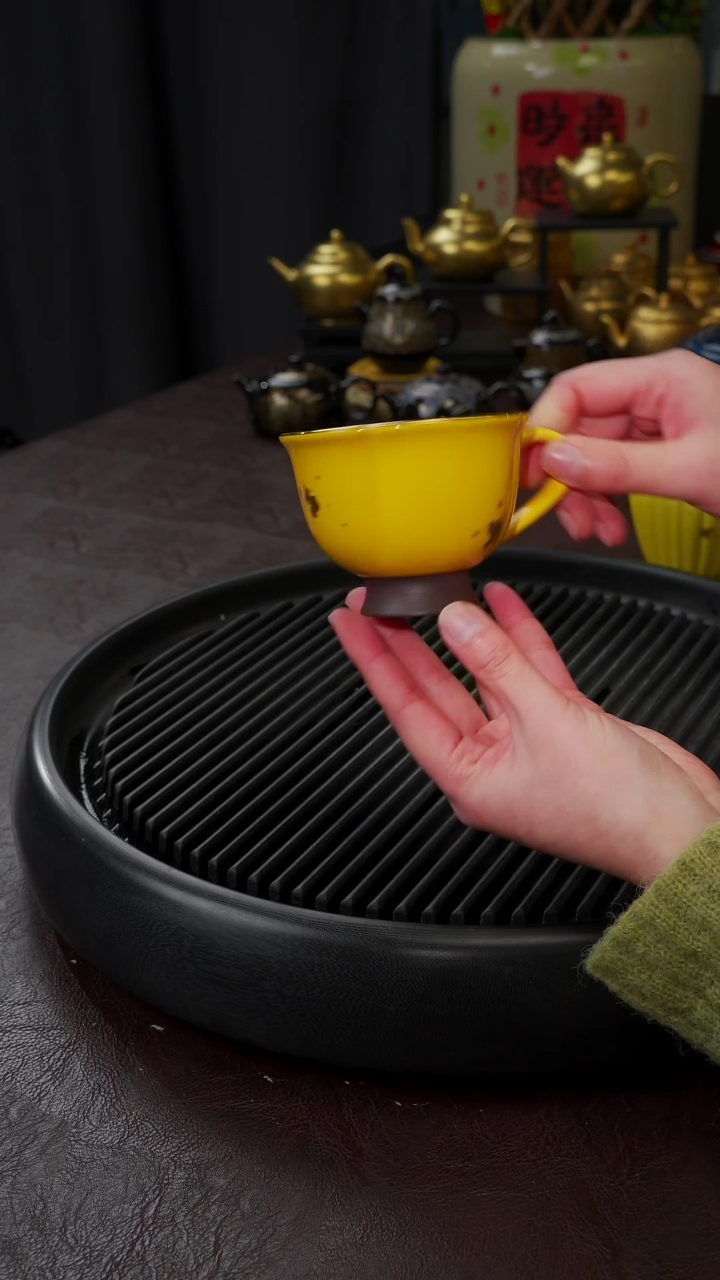 【闪购商品】杯【宜景窑帝王黄鎏金】海棠马克杯